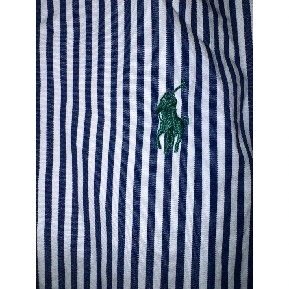 Ralph Lauren blue white striped button down green pony‎ boys XL 14-16